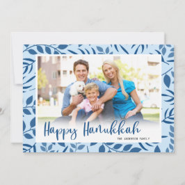 Tarjeta Festiva Hojas modernas azules y foto de caligrafía de Hanu