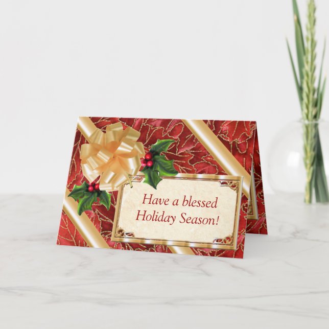 Tarjeta Festiva Hojas rojas y doradas (Anverso)