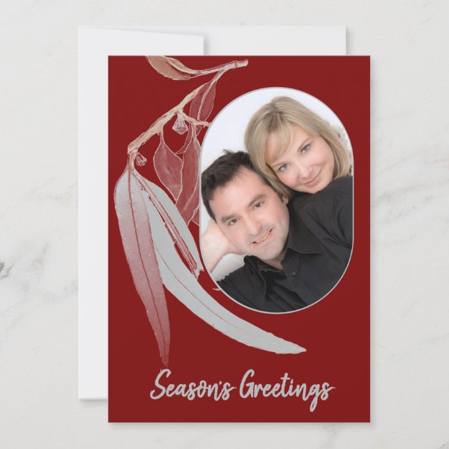 Tarjeta Festiva Hojas rojas y verdes suaves mínimas Navidades míni (Anverso)