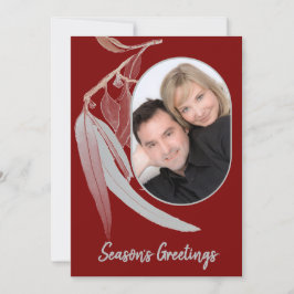 Tarjeta Festiva Hojas rojas y verdes suaves mínimas Navidades míni