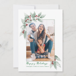 Tarjeta Festiva Hojas verdes de invierno y bayas