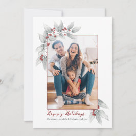 Tarjeta Festiva Hojas y bayas de invierno grises y rojas