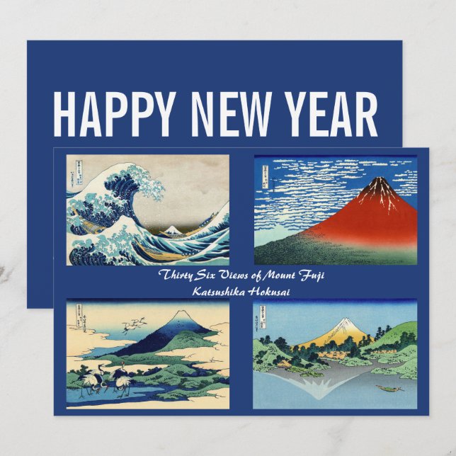 Tarjeta Festiva Hokusai - Feliz Año Nuevo / 36 vistas del Monte Fu (Anverso / Reverso)