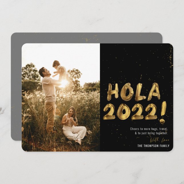 Tarjeta Festiva Hola 2022 Oro Año Nuevo Estando Juntos Foto (Anverso / Reverso)