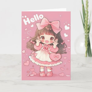 Tarjeta Festiva Hola Anime Chibi Chica Pink