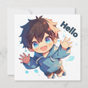 Tarjeta Festiva Hola Anime Chico Feliz