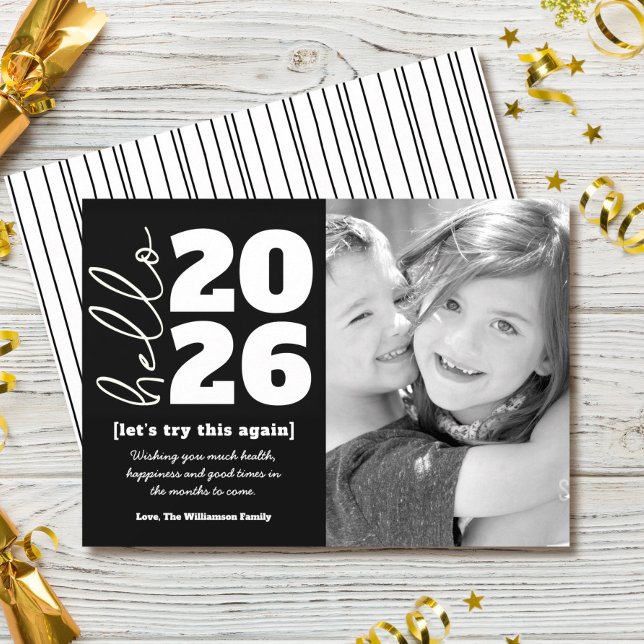 Tarjeta Festiva Hola Año Nuevo blanco negro negrita Personalizado  (Subido por el creador)