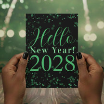 ¡Hola Año Nuevo! Feliz Año Nuevo Verde Negro Brill