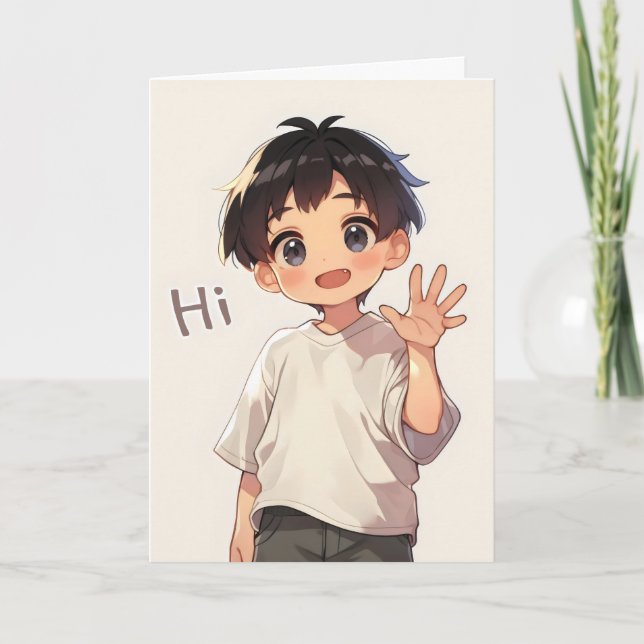 Tarjeta Festiva Hola Chibi Boy Anime (Anverso)