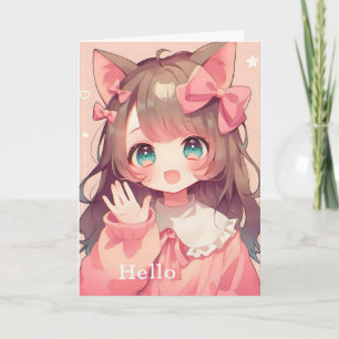 Tarjeta Festiva Hola Chica Anime Gato Lindo