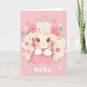 Tarjeta Festiva Hola Chica Chibi Anime