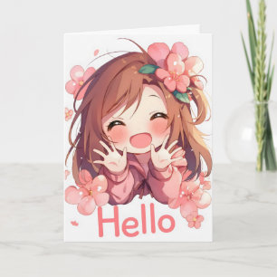 Tarjeta Festiva Hola Chica de Anime Linda