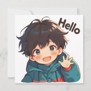 Tarjeta Festiva Hola Chico Kawaii Anime