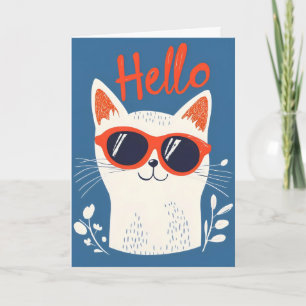 Tarjeta Festiva Hola Cool Gato Blanco