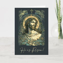 Tarjeta Festiva ¡Hola es Risen! Art Nouveau Jesús pintando Pascua