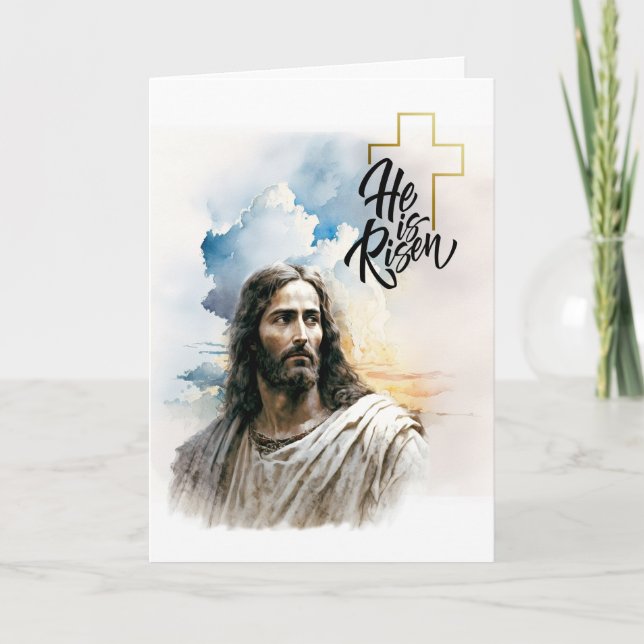 Tarjeta Festiva ¡Hola es Risen! Pascua pintada por Jesucristo (Anverso)