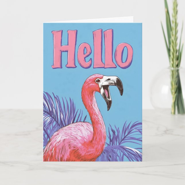 Tarjeta Festiva Hola Flamingo Rosa (Anverso)