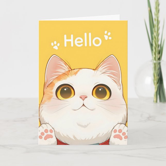Tarjeta Festiva Hola Gato Blanco Lindo (Anverso)