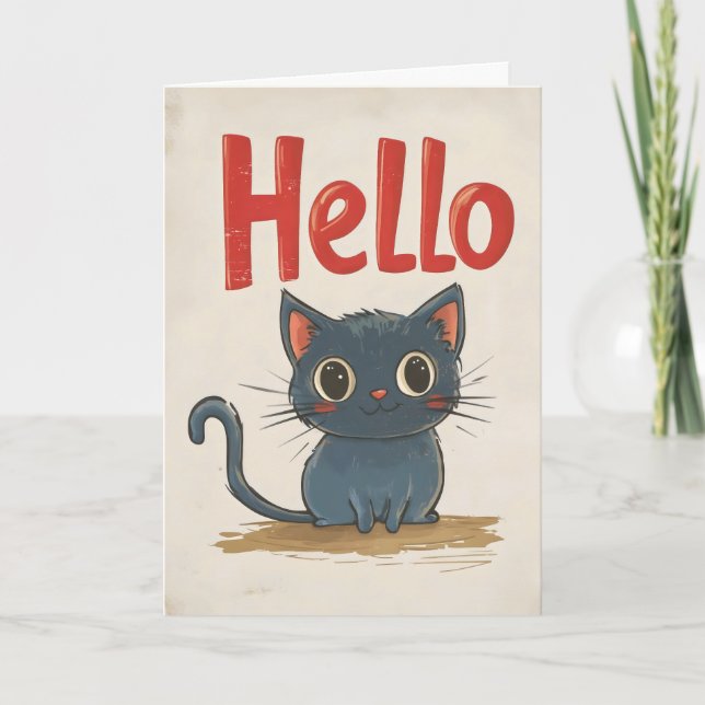 Tarjeta Festiva Hola gato negro (Anverso)