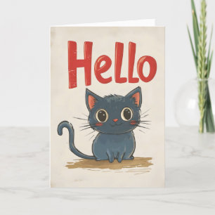 Tarjeta Festiva Hola gato negro