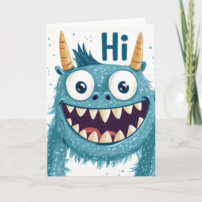Tarjeta Festiva Hola Monstruo Azul (Anverso)