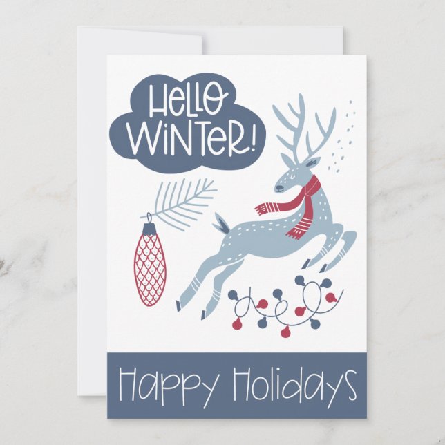 Tarjeta Festiva Hola Navidades de Winter Happy Holidays (Anverso)