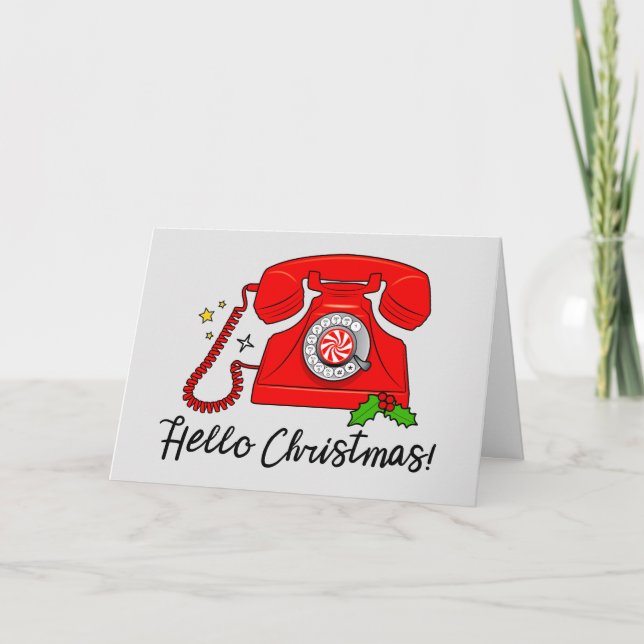 Tarjeta Festiva ¡Hola Navidades!Teléfono retro (Anverso)