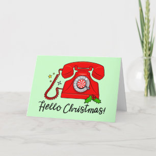 Tarjeta Festiva ¡Hola Navidades! Teléfono retro en blanco