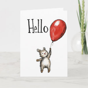 Tarjeta Festiva Hola Oso y Globo