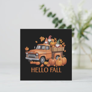 Tarjeta Festiva Hola Otoño Calabaza Camioneta Gnome Árbol de Otoño