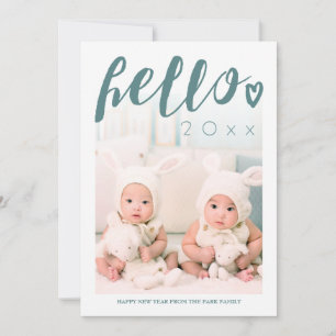 Tarjeta Festiva Hola Personalizado de escritura verde foto Feliz A