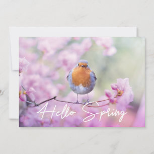 Tarjeta Festiva "Hola primavera" Árbol floreciente de primavera y