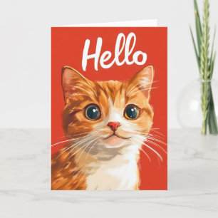 Tarjeta Festiva Hola Retro Naranja Cat