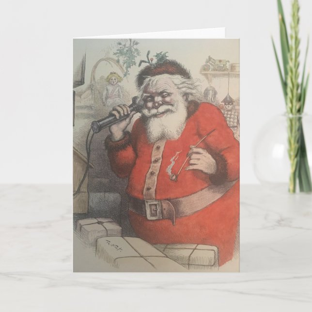Tarjeta Festiva Hola, Santa?  Diario de Harpers de época de 1800 (Anverso)
