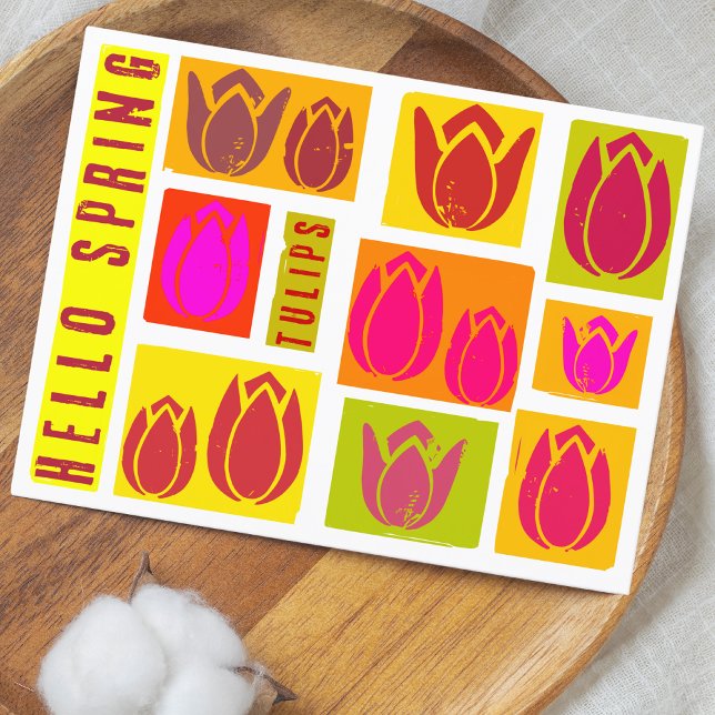 Tarjeta Festiva Hola tulipanes de primavera estilo colorido (Subido por el creador)