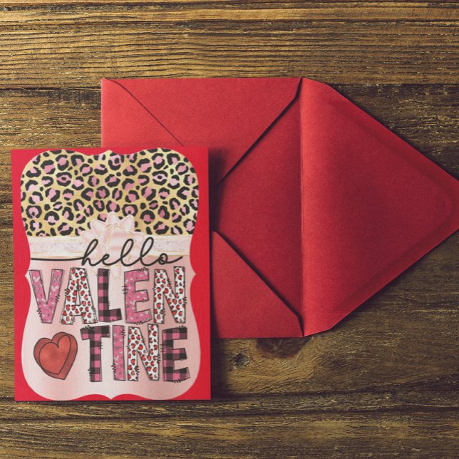 Tarjeta Festiva Hola Valentine Pink and Black Animal Print (Subido por el creador)