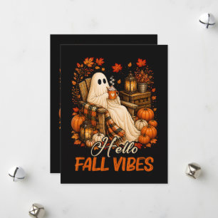 Tarjeta Festiva Hola Vibraciones de Otoño Fantasma Lindo Calabaza