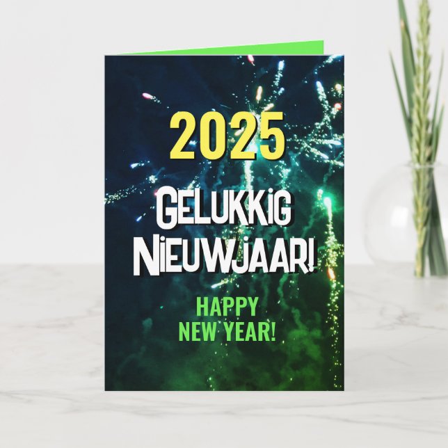 Tarjeta Festiva Holandés 2025 Feliz Año Nuevo | Enviar descarga de (Anverso)