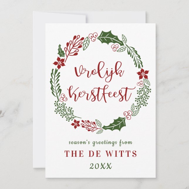 Tarjeta Festiva Holandés Feliz Navidad, Personalizado (Anverso)