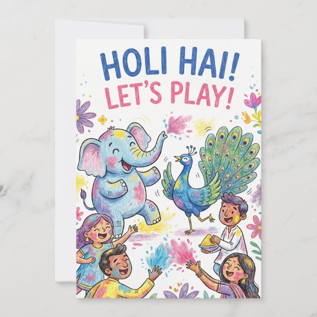 Tarjeta Festiva Holi Hai! Let’s Play - Holi Festival Card (Anverso)