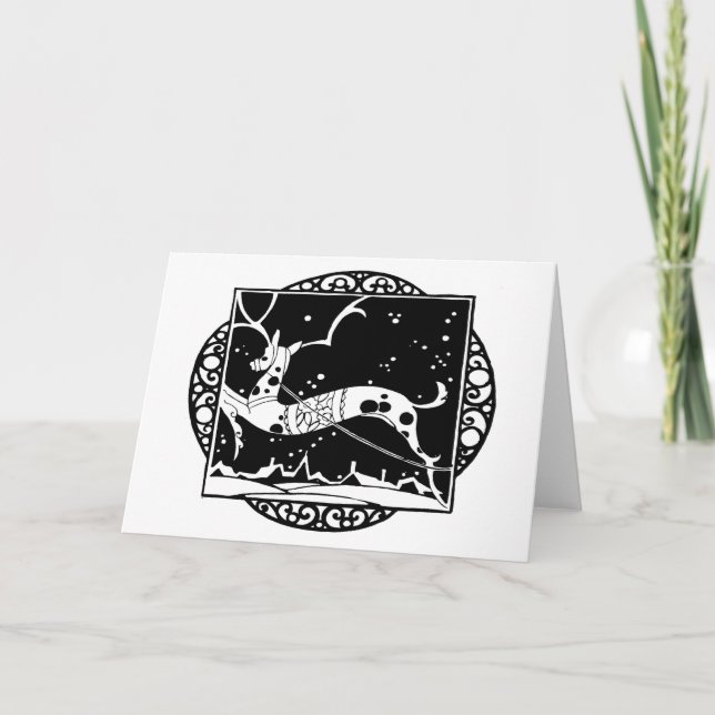 Tarjeta Festiva Holiday B&W Doily Deer (Anverso)