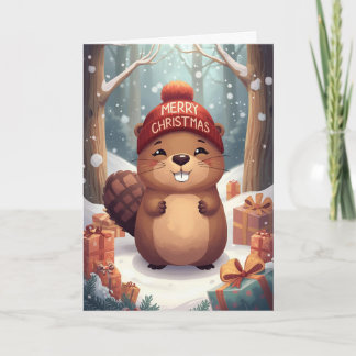 Tarjeta Festiva Holiday Beaver Greeting