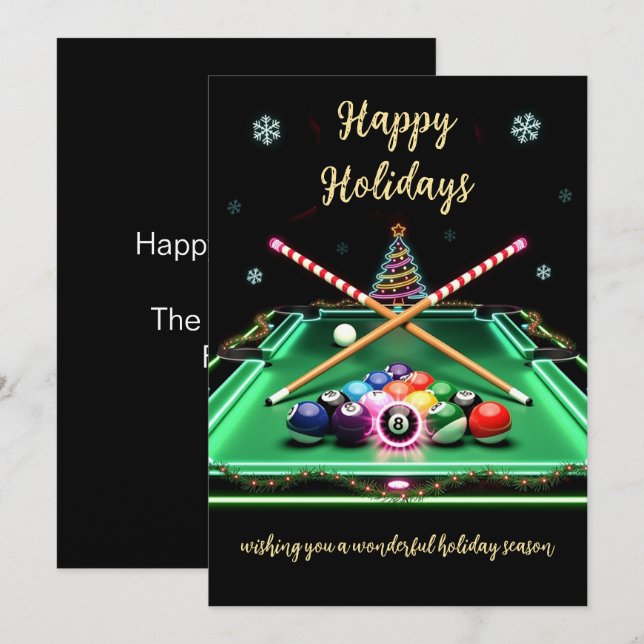 Tarjeta Festiva Holiday Billiard player Christmas Cards (Anverso / Reverso)