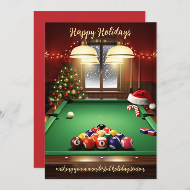Tarjeta Festiva Holiday Billiard player Christmas Cards (Anverso / Reverso)