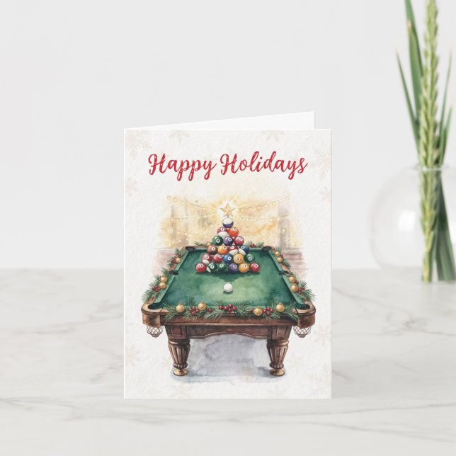 Tarjeta Festiva Holiday Billiard player Christmas Cards (Anverso)
