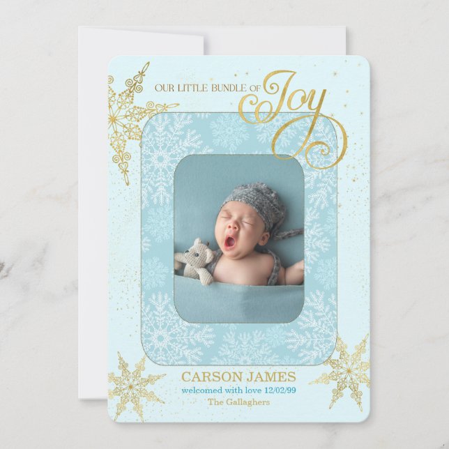 Tarjeta Festiva Holiday Birth Announcement It's a Boy Blue Photo (Anverso)