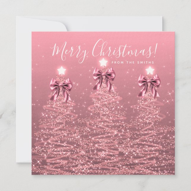 Tarjeta Festiva Holiday Blush Pink Christmas Trees Greeting  (Anverso)