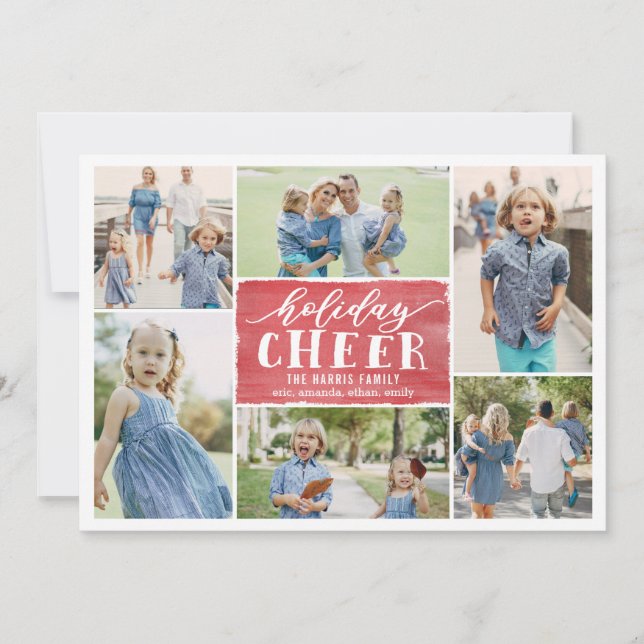 Tarjeta Festiva Holiday Cheer Collage Holiday Photo Card (Anverso)