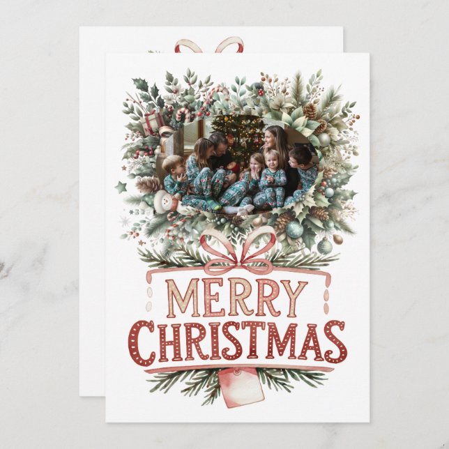 Tarjeta Festiva Holiday Cheer: Personalized Family Greeting (Anverso / Reverso)