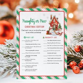 Tarjeta Festiva Holiday Christmas Party Naughty or Nice Game